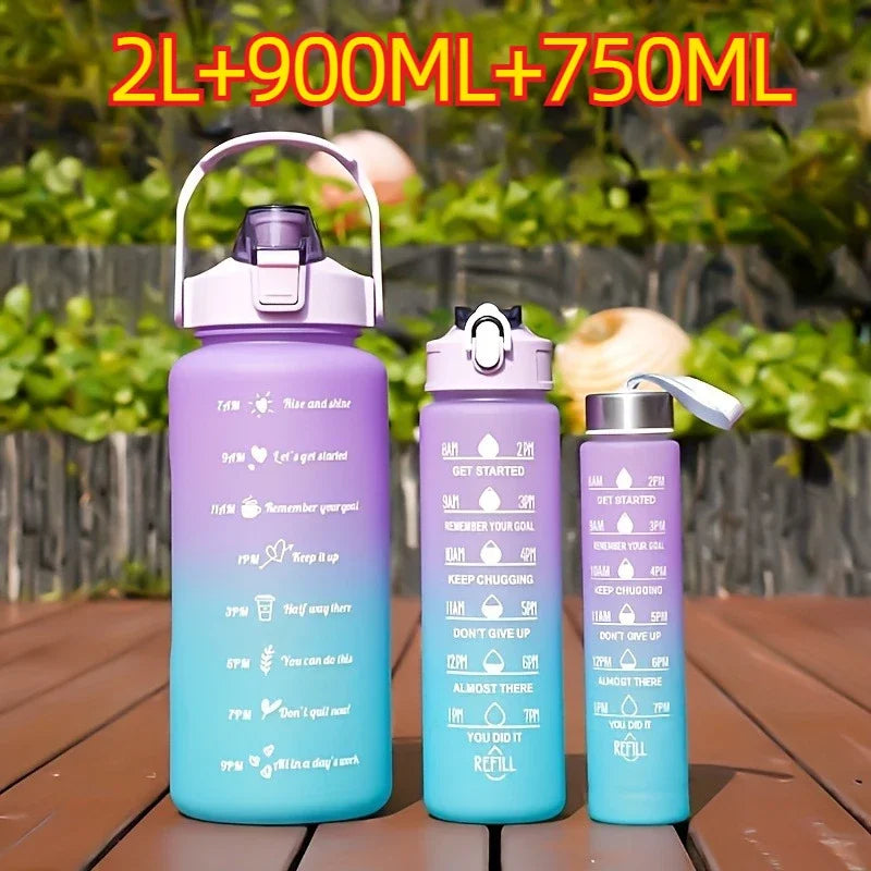 2L Motivational Sports Water Bottle with Time Marker & Straw
