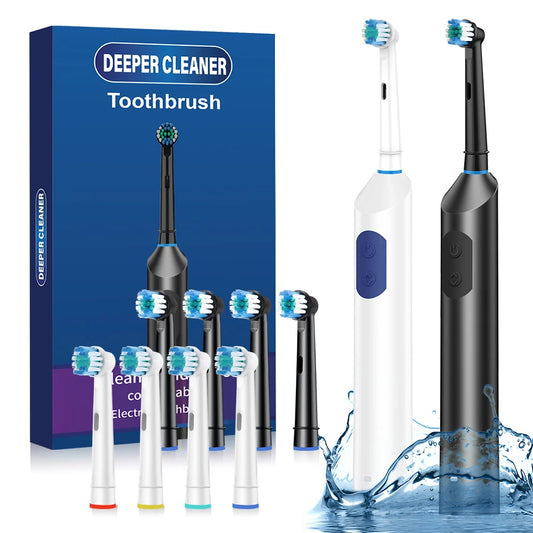 Rotary Electric Toothbrush for Adults 5 Modes Smart Rechargeable Auto Tooth Brushes with 4 Replacement Heads for Deep Cleaning Peaceful Pleasures Health and Wellness