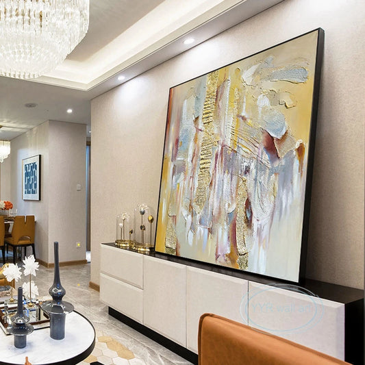 Unique Texture Abstract Gold Painting Home Decoration Poster Handmade Wall Art Canvas Light Luxury Aesthetic Picture For Hotel Peaceful Pleasures Health and Wellness
