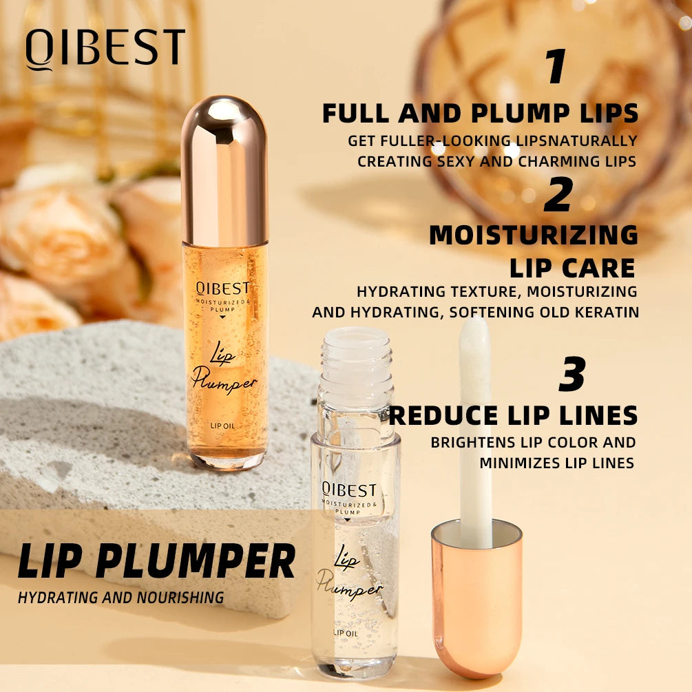 QIBEST Lip Plumper Oil Serum Instant Long Lasting Volumising Lip Oil Repair Lip Fine Lines Sexy Lip Balm Makeup Lip Gloss Peaceful Pleasures Health and Wellness