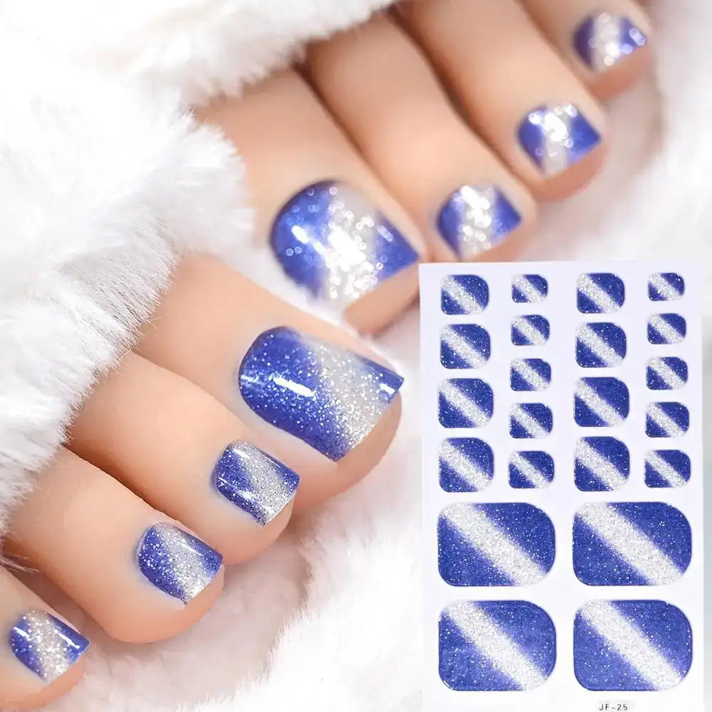 Gradient Glitter Toe Nail Stickers Full Nail Wraps Toenail Polish Strips for Women Shiny Self Adhesive Polish Toenail Stickers Peaceful Pleasures Health and Wellness NL-JF-25
