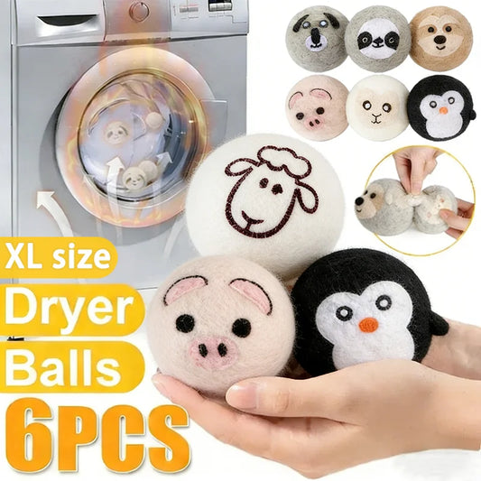 6Pcs XL size Reusable Wool Dryer Balls Clothes Softener Laundry Fleece Dryer Ball Kit Home Clothes Dryer Washing Machine Peaceful Pleasures Health and Wellness