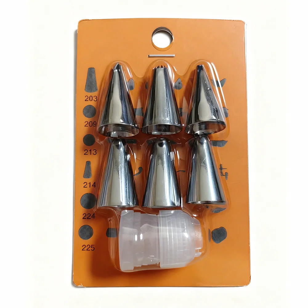 7-Piece Stainless Steel Piping Tips Set | Flower Nozzles for Baking