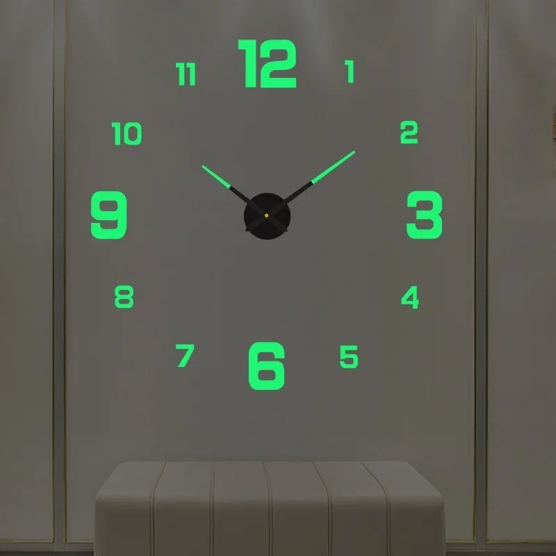 Large 3D DIY Acrylic Wall Clock – Luminous, Frameless, Adjustable 40–130cm for Living Room & Home Decor