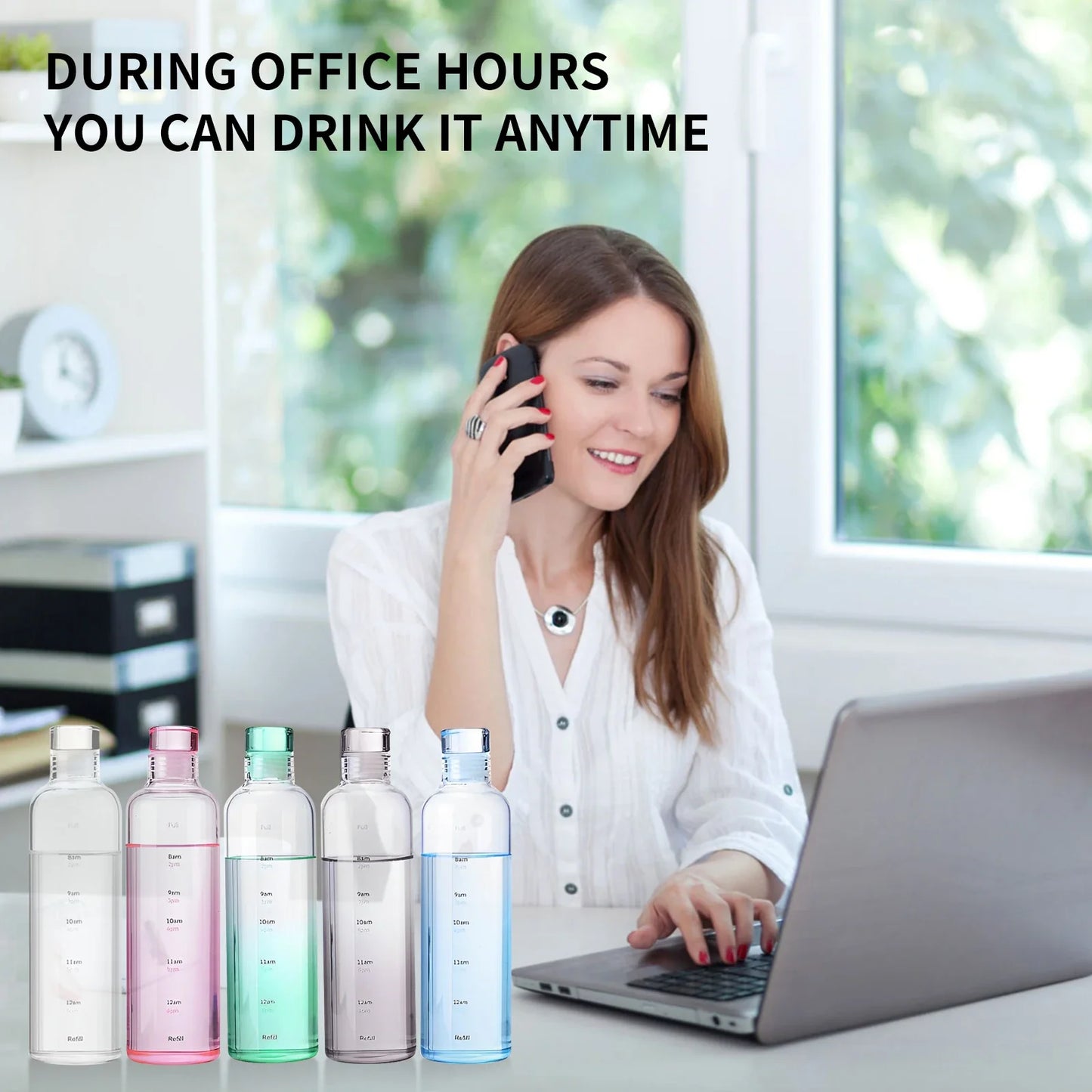 BPA-Free Transparent Water Bottle with Time Scale Markings