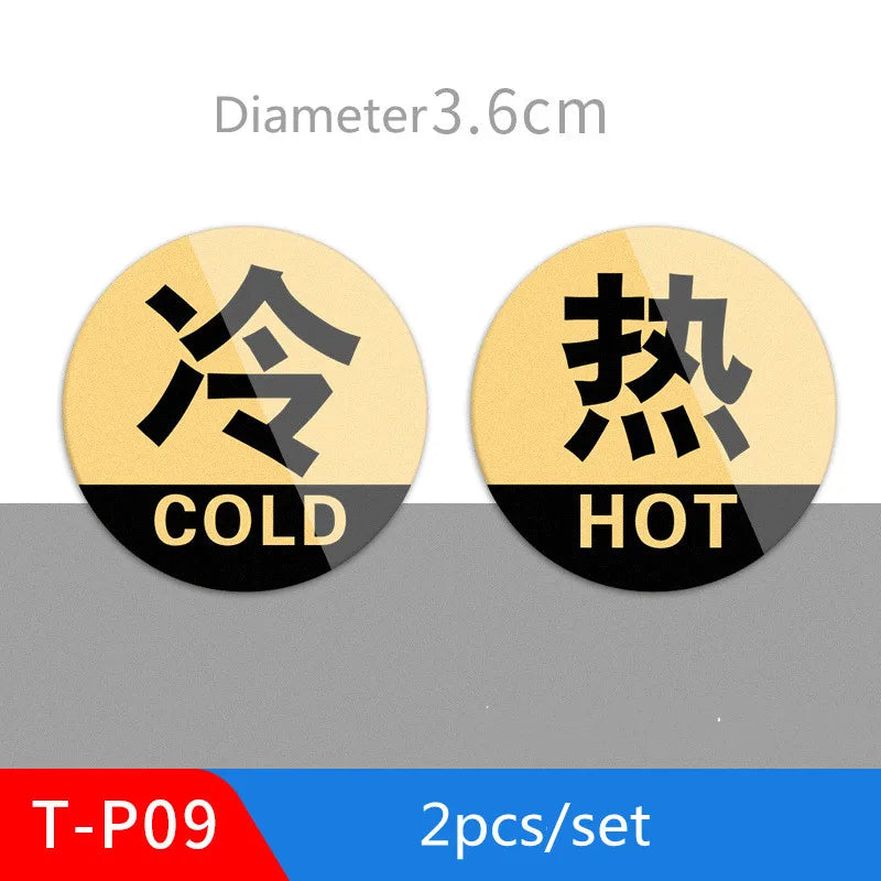 Hot & Cold Faucet Label Stickers – Acrylic Self-Adhesive Signs
