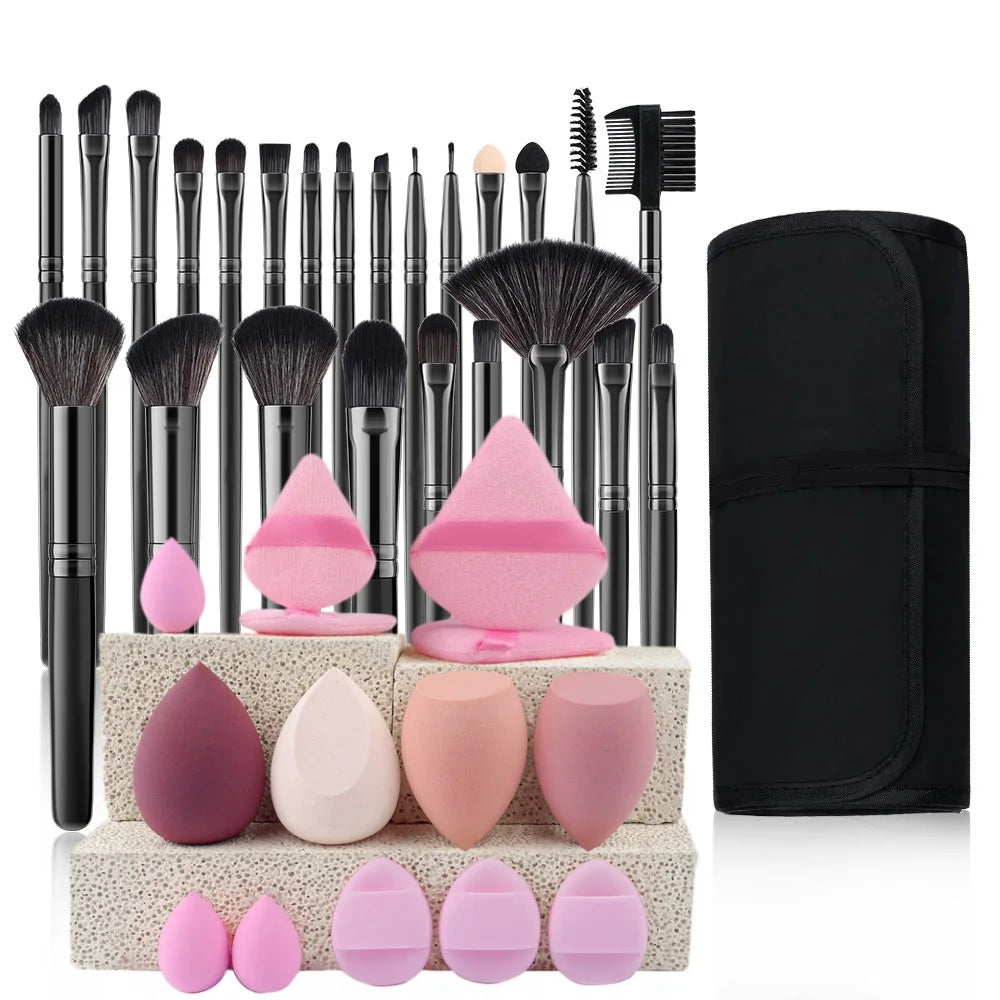 24-Piece Professional Black Makeup Brush Set with Bag