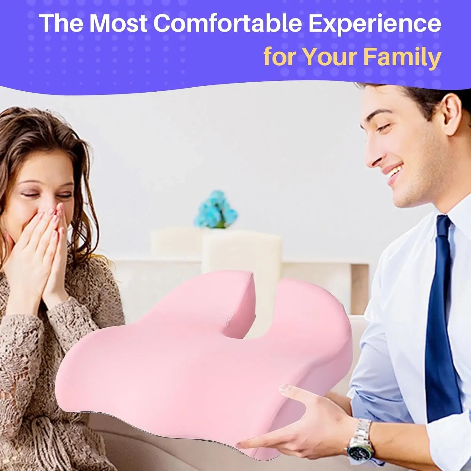 Large Memory Foam Seat Cushion for Office Chair, Car & Wheelchair - Tailbone Pain Relief & Back Support in Pink Peaceful Pleasures Health and Wellness