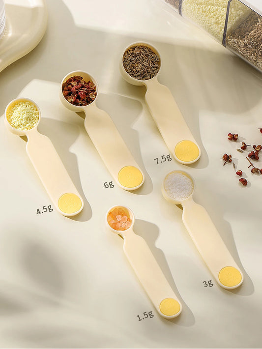 5Pcs Stacking Mini Measuring Spoon Set Portable with Scale Kitchen Measuring Spoon Plastic Quantitative Spoon Coffee Sugar Scoop Peaceful Pleasures Health and Wellness