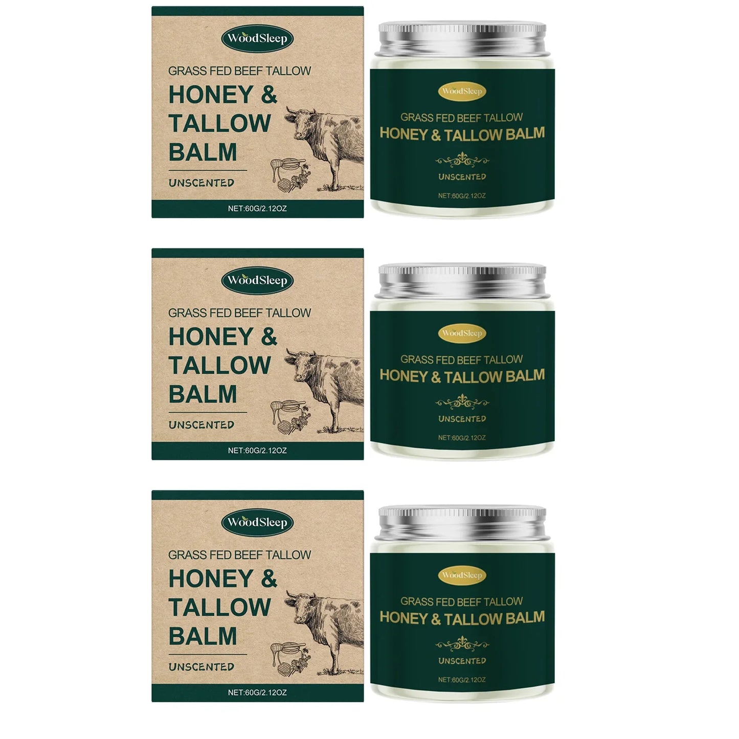 WOODSLEEP Beef Tallow & Honey Face Cream 60g – Deep Moisturizer