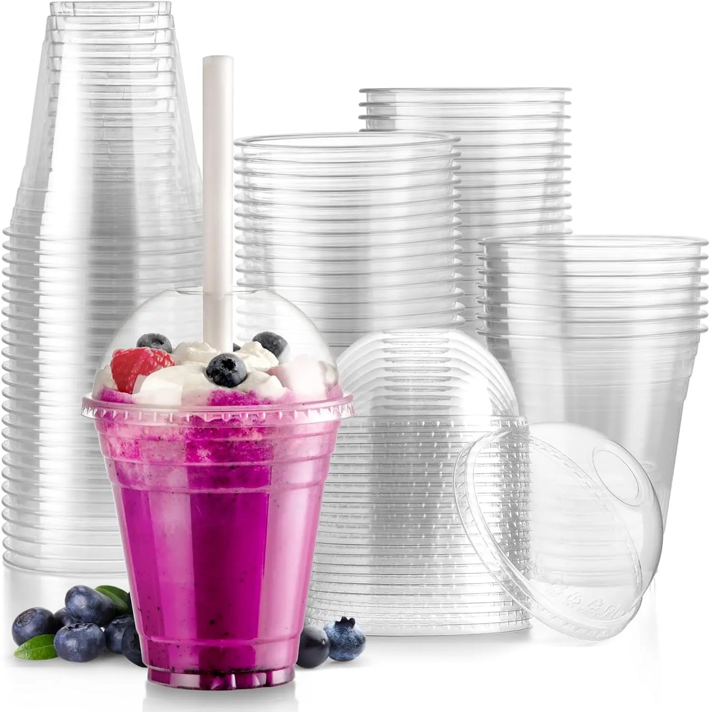 50Sets Disposable Plastic Cups with Dome Lids and Wide Straws To Go Iced coffee Cups BPA Free Clear Parfait and Smoothie Cups Peaceful Pleasures Health and Wellness