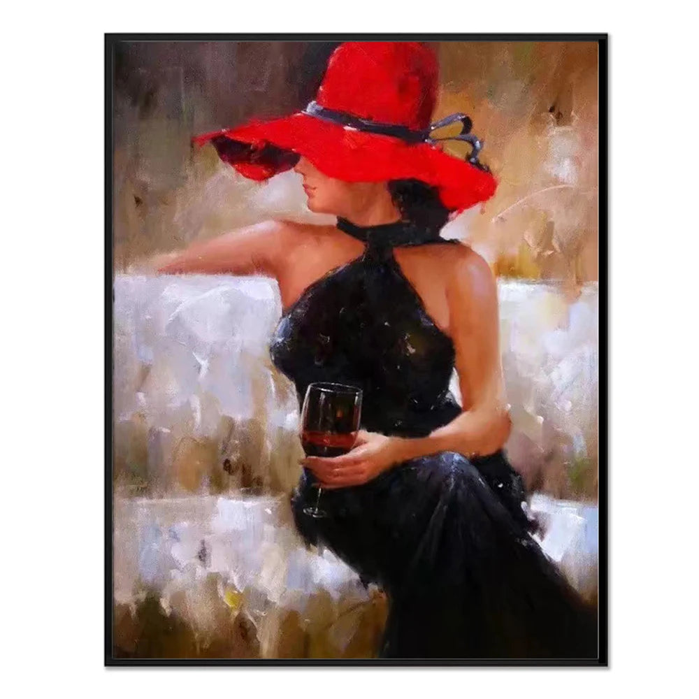 Hand-Painted Dancing Couples Oil Painting | Black & Red Canvas Art