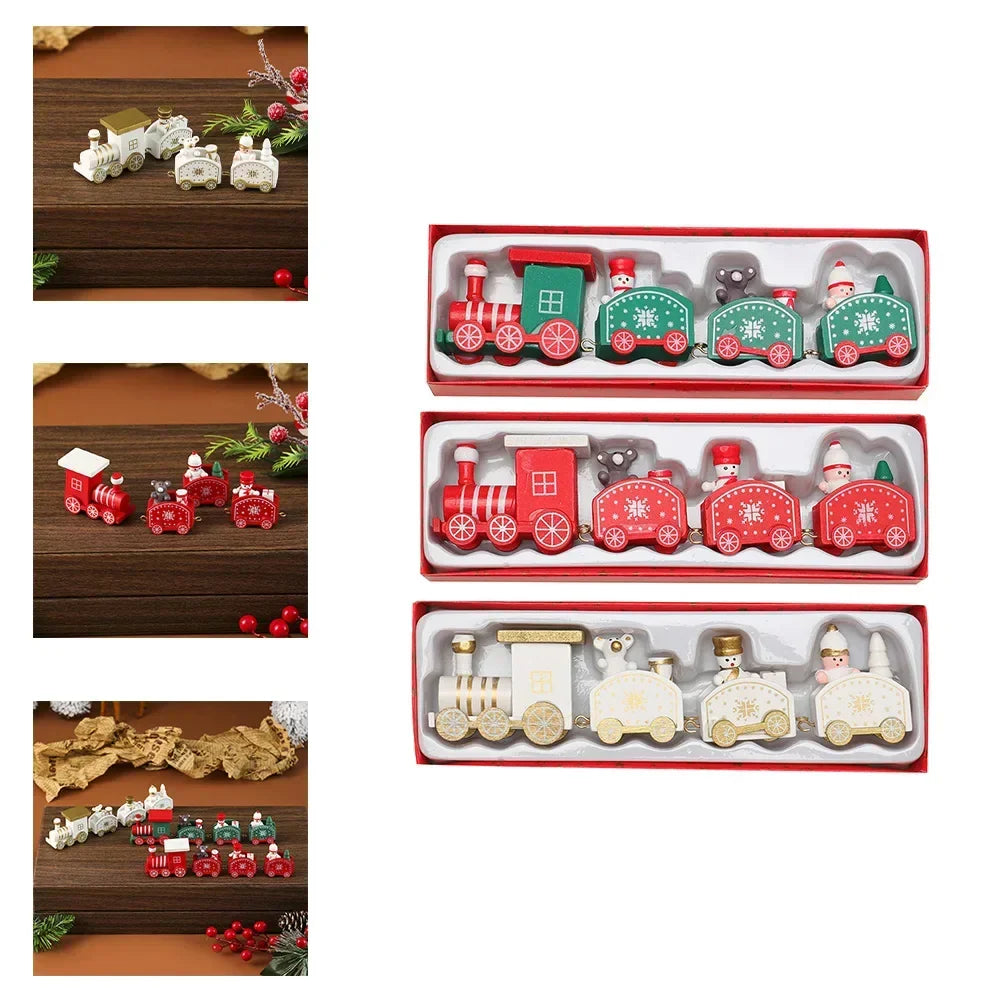 Wooden Christmas Train Decoration Set – 3 Piece Painted Decor