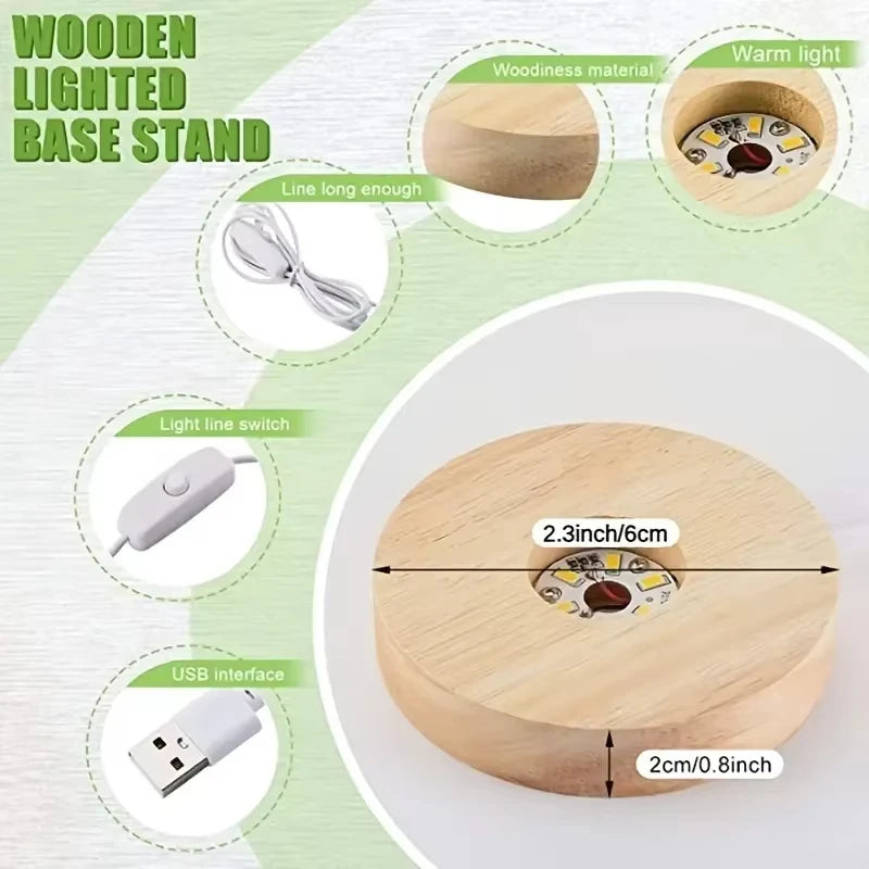 Wooden LED USB Night Light Display Stand – Decorative Lamp Base