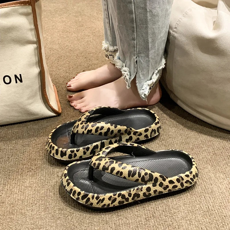 Women's Leopard Cloud Flip-Flops | Thick-Sole Beach Slippers
