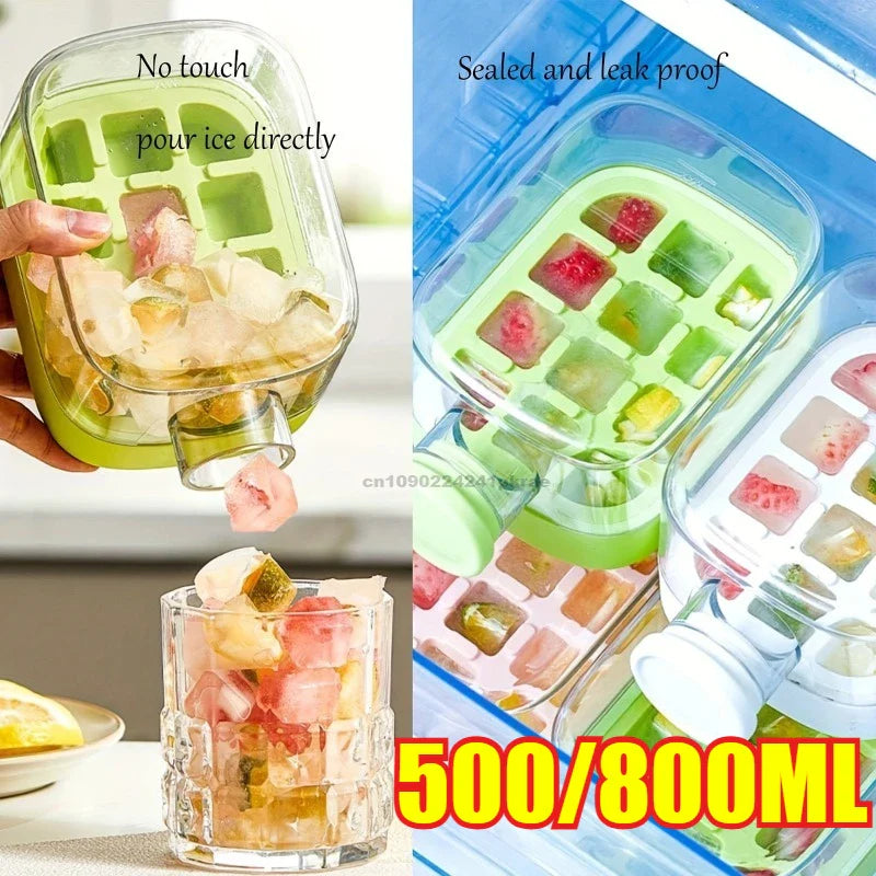 Stackable Ice Cube Tray with Lid & Bin – 800ml Food-Grade