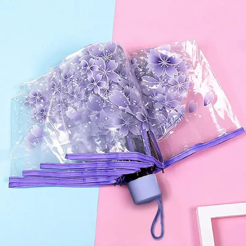 Cherry Blossom Transparent Folding Umbrella | 3-Fold Clear