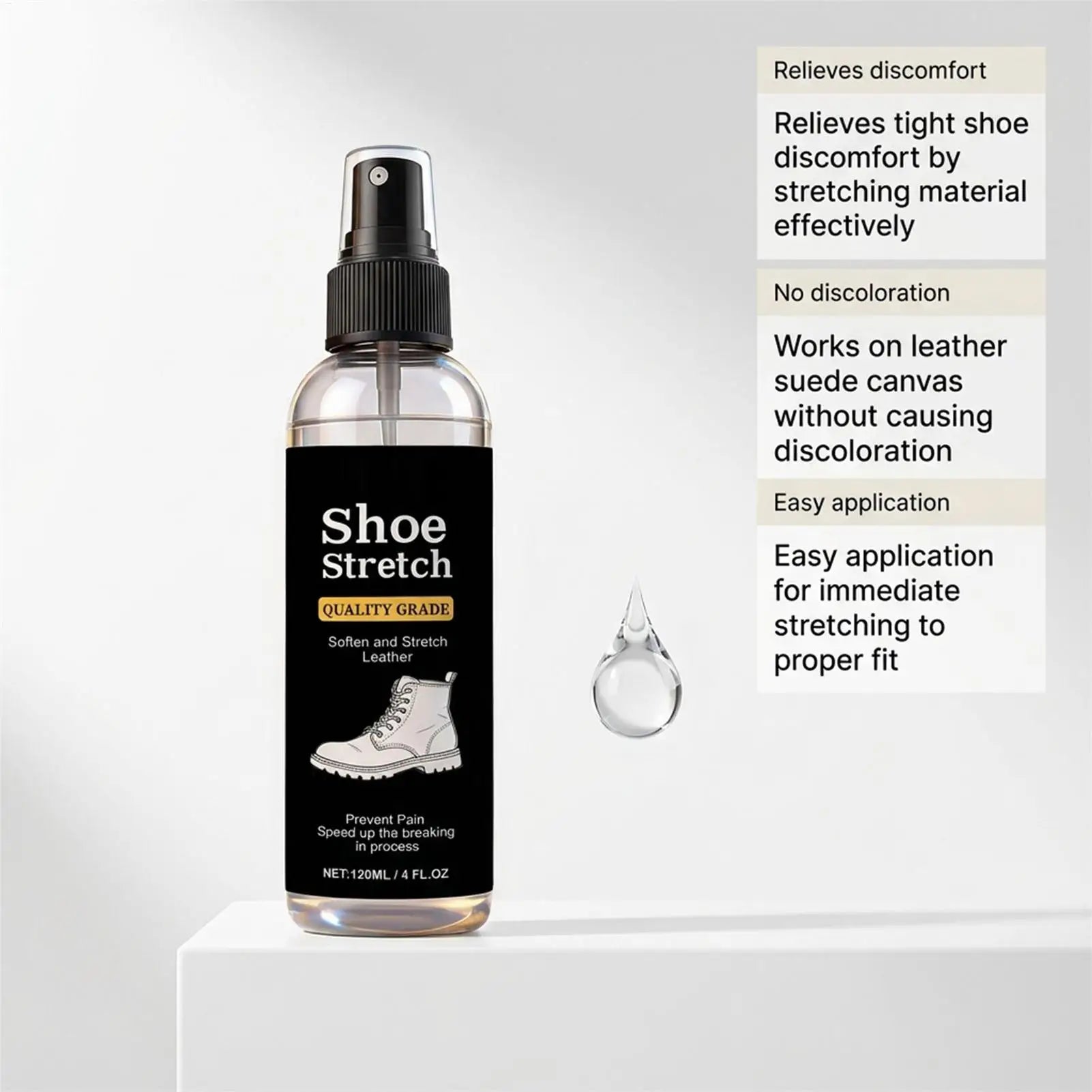 120ml Shoe Stretcher Spray Softening Stretching Liquid Professional Boot Stretcher Spray Leather Shoe Cleaning Gloss Care Spray Peaceful Pleasures Health and Wellness
