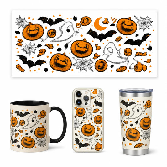 Halloween UV DTF Transfer Sticker | Pumpkin Bat Ghost DIY Decal UV DTF Transfer Sticker Peaceful Pleasures Health and Wellness