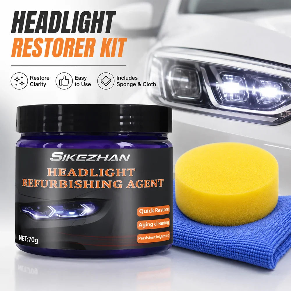 Headlight Polishing Kit – Compound, Sponge & Cloth | Restores Clarity