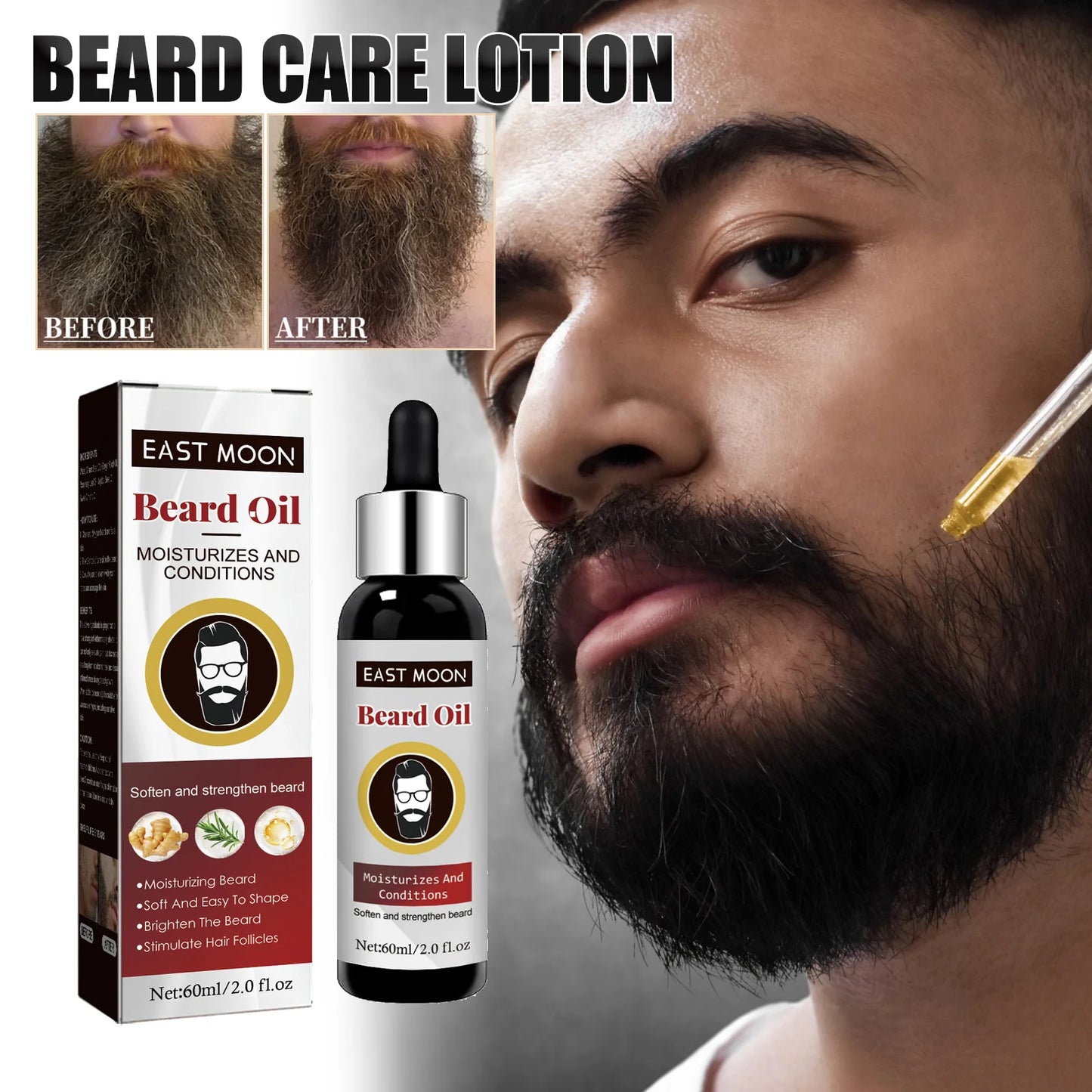 East Moon Beard Growth Oil – Grapeseed & Ginger Root 60ml