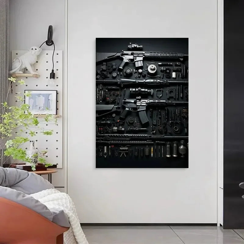 M4A1 Rifle Canvas Wall Art | Modern Weapon Poster Room Decor