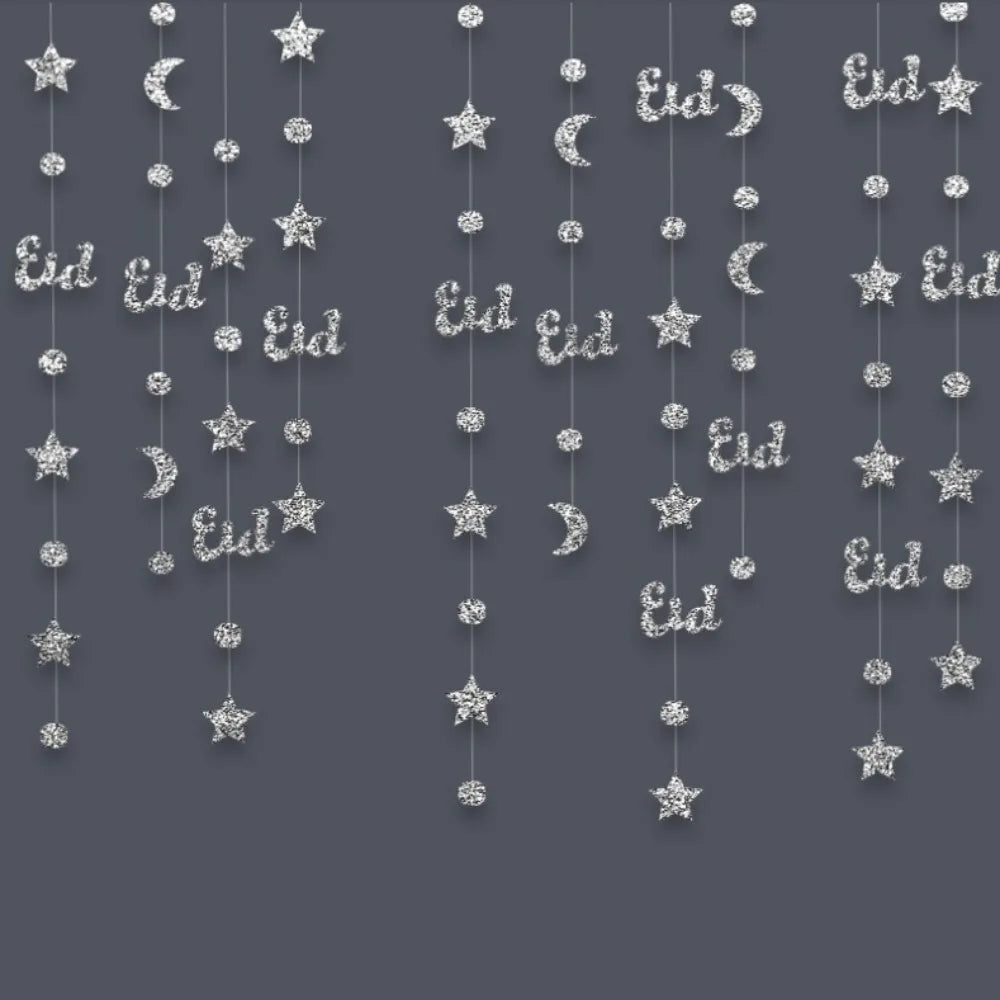 Eid Mubarak Glitter Banner – Gold Silver Ramadan Kareem Decor