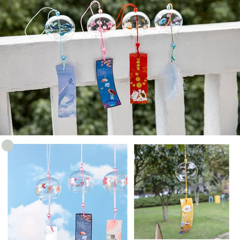 1pcs Japanese Wind Bell Handmade Wind Chimes Glass Furin Home Decors Spa Sakura Kitchen Office Decor Cherry Blossom Pattern Peaceful Pleasures Health and Wellness