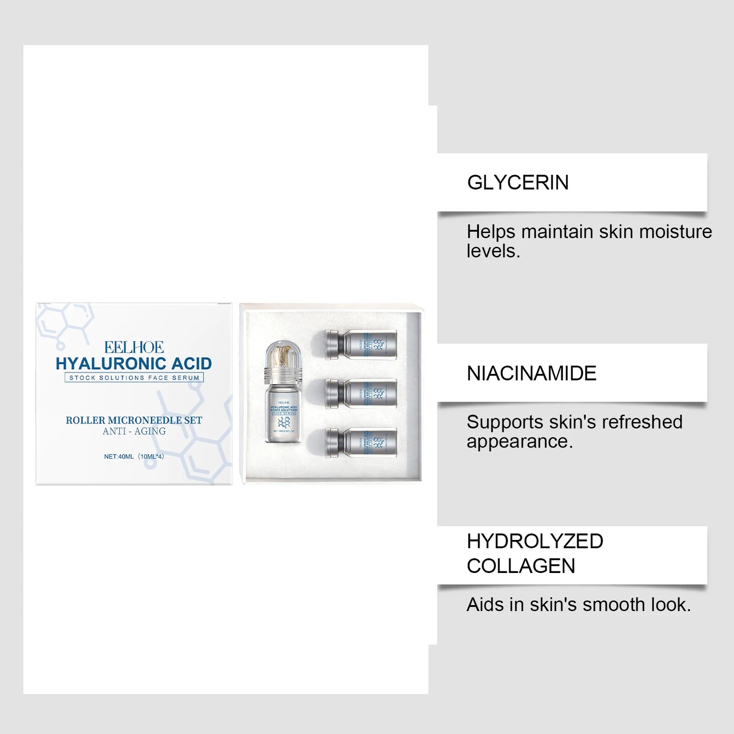 Hyaluronic Acid Face Serum & Microneedle Roller Set Anti-Aging