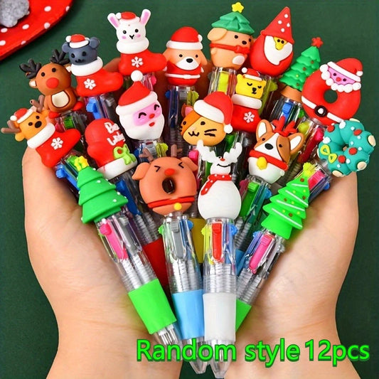 Mini Christmas 4-Color Ballpoint Pens | Set of 4, 8 or 12 Novelty Ballpoint Pens Peaceful Pleasures Health and Wellness 12pc Multi-Colored