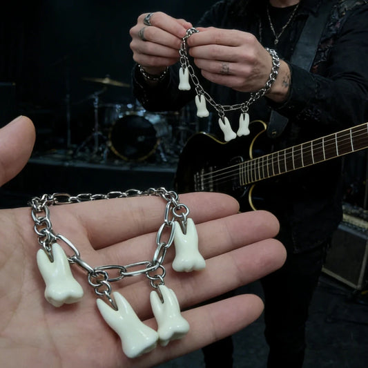Punk Teeth Chain Bracelet | Unisex Vintage Silver Stainless Steel Chain Link Bracelet Peaceful Pleasures Health and Wellness