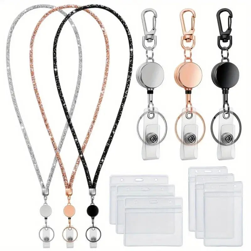 Rhinestone Lanyard Retractable Keychain Bling Crystal ID Badge Holder Key Chain Neck Lanyard for Women Men Work ID Card Peaceful Pleasures Health and Wellness