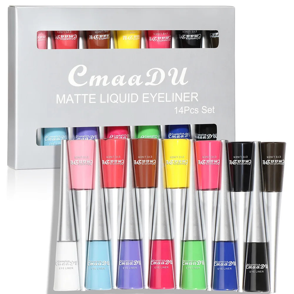 CmaaDU 14-Color Waterproof Liquid Eyeliner Set – Long-Lasting