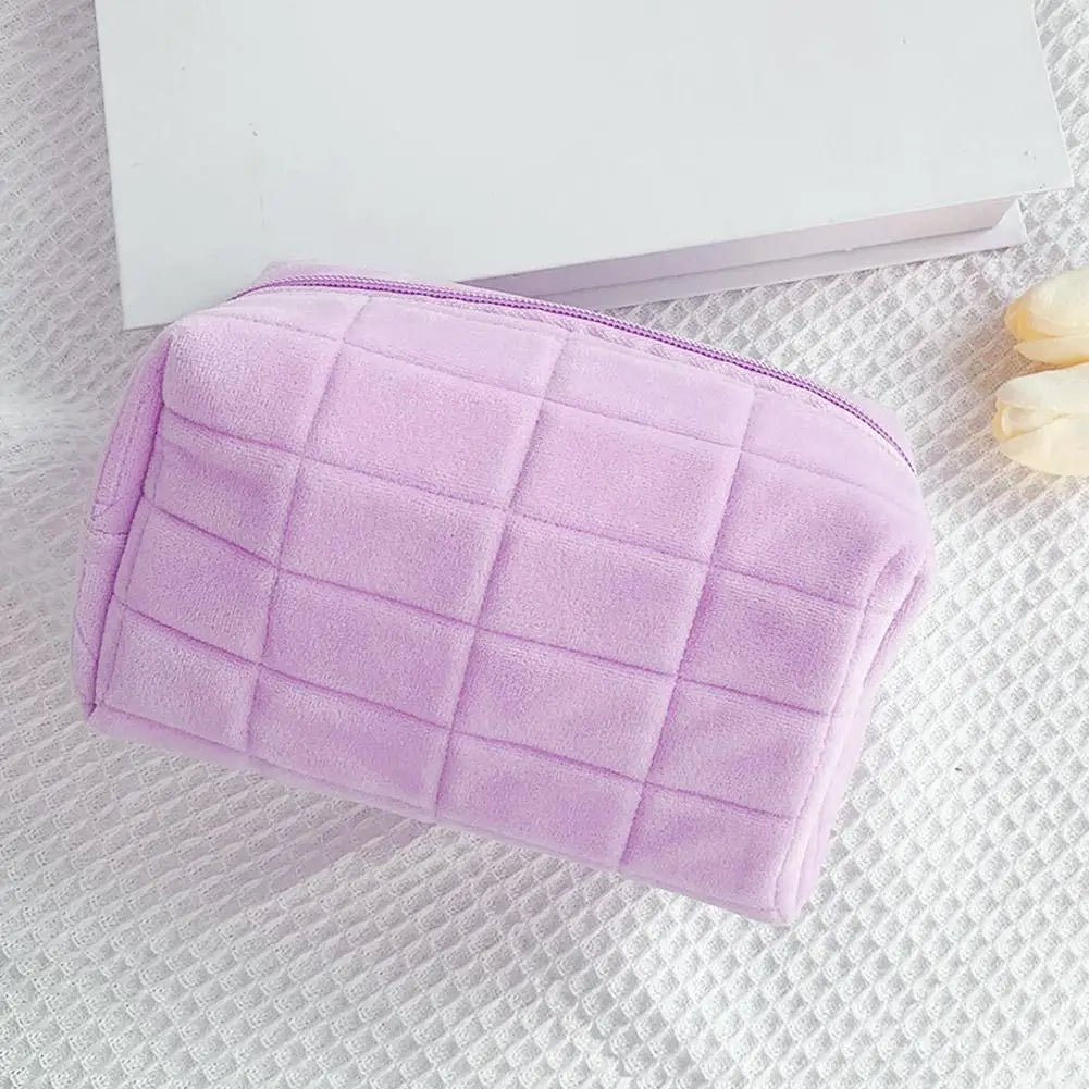 Plush Velvet Makeup Bag – Portable Zipper Cosmetic Travel Pouch