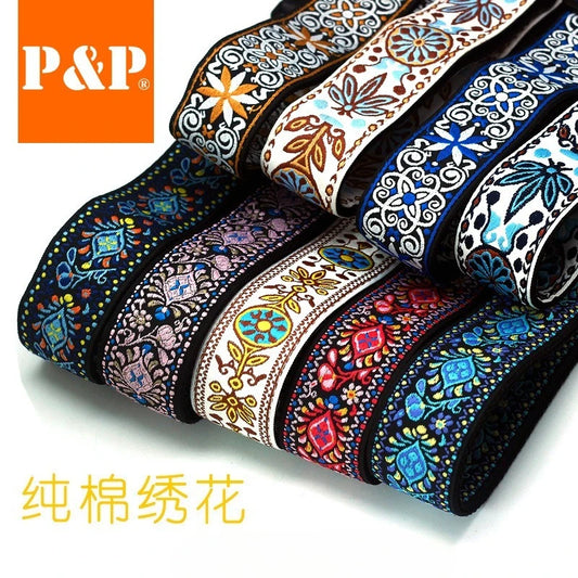 Guitar Strap Embroidered Belt Adjustable Jacquard Band Cotton Leather Peaceful Pleasures Health and Wellness