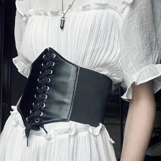 Women's Gothic Corset Belt – PU Lace-Up High Waist Wide Belt Corset Waist Belt Oasis Select