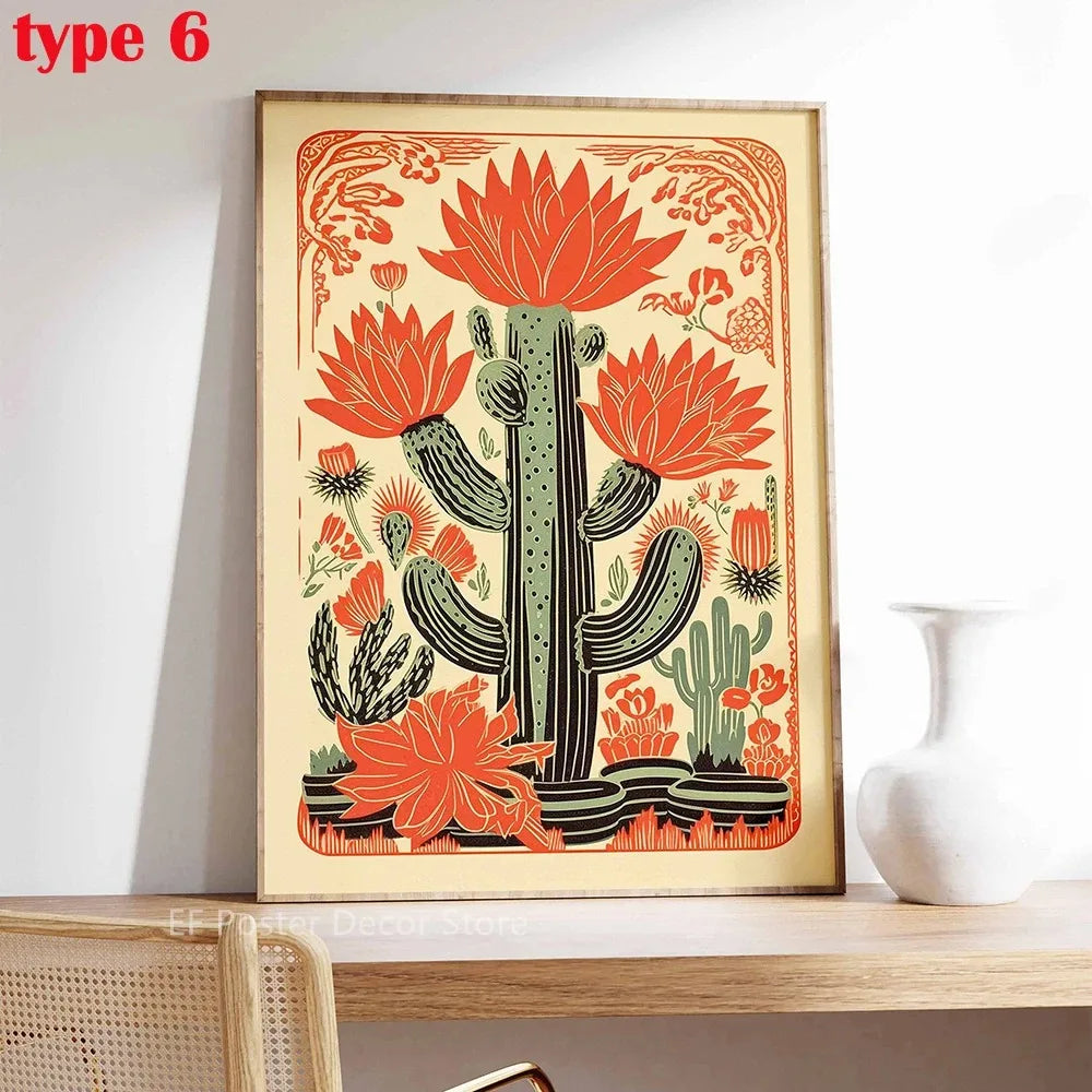 Classic Retro Mexican Cactus Poster Canvas Decoration Painting Flower Aesthetics Color Art Room Home Decoration Wall Art Peaceful Pleasures Health and Wellness 7 50x70cm