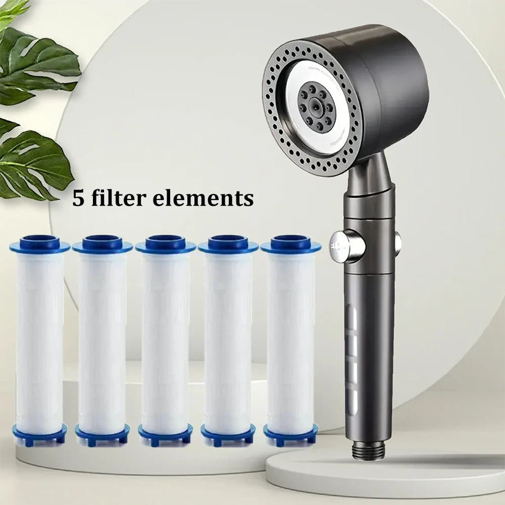 5-Mode High Pressure Handheld Shower Head with Filter & Stop