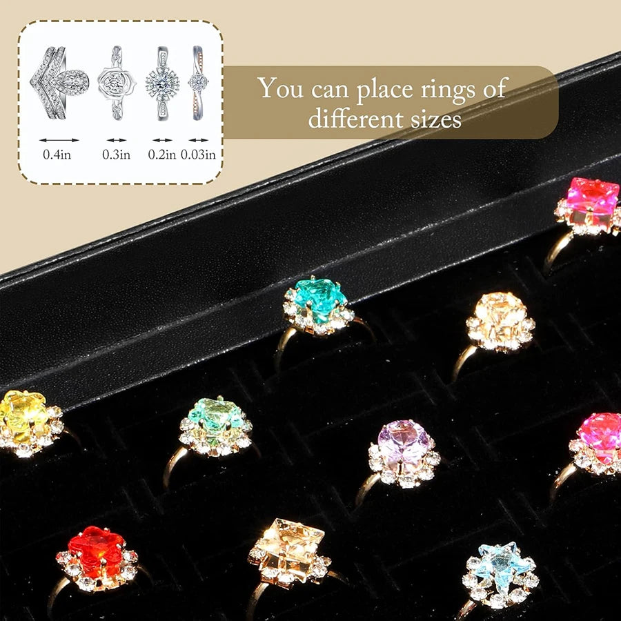 Velvet Ring & Stud Earring Organizer Tray – 100 Slots Jewelry Display Case & Storage Box