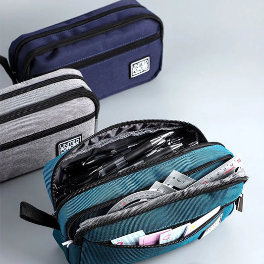 Portable Three-layer Large Capacity Pencil Bag Boy Canvas Pen Case School Office Supplies Storage Bag Waterproof Stationery Bag Peaceful Pleasures Health and Wellness