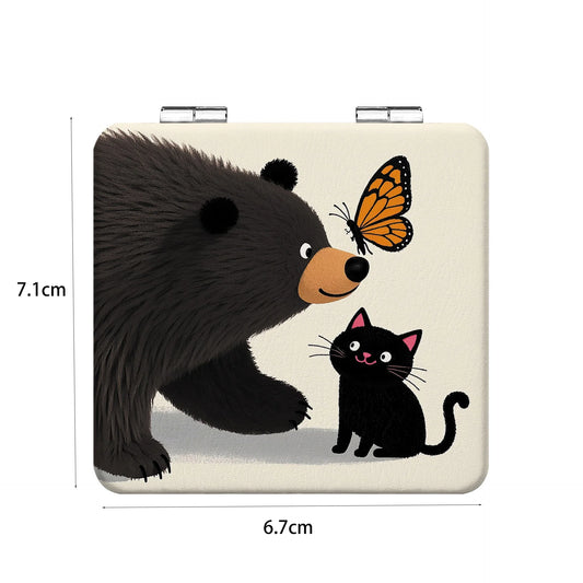 Kitten & Bear Cartoon Folding Makeup Mirror – Double Sided Compact Makeup Mirror Oasis Select