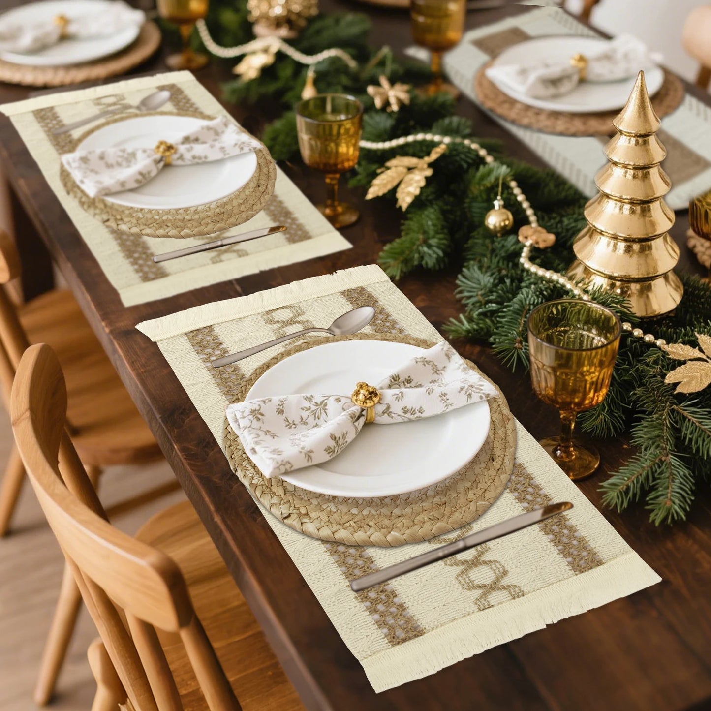 Boho Dining Table Mats Set of 6 Woven Placemats for Family Dinner Kitchen Table Decor Natural Round Eco-Friendly Placemats Peaceful Pleasures Health and Wellness