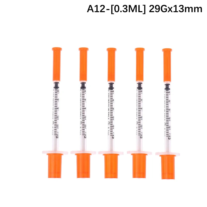5Pcs 0.3/0.5/1ML Disposable Plastic Veterinary Syringe Orange Cap Sterile Insulin Syringe With Needles For Pet Farm Animal Peaceful Pleasures Health and Wellness A12