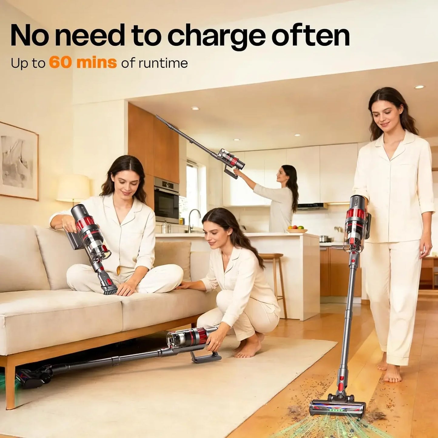 600W Cordless Stick Vacuum, 50KPa Suction, 60 Min Runtime, Lightweight for Home Pet Hair Carpet Hard Floor Peaceful Pleasures Health and Wellness