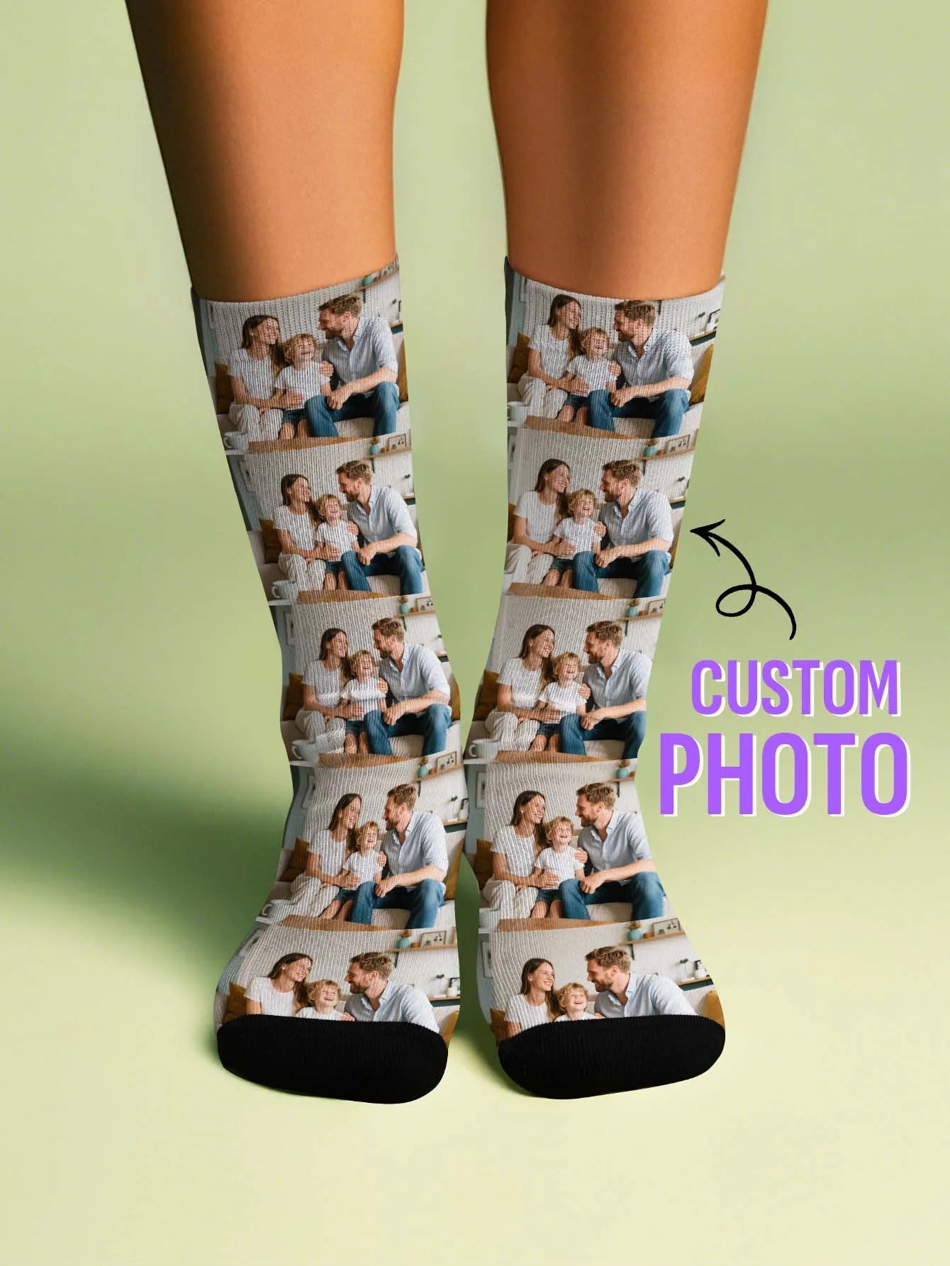 Custom Photo Socks Personalized Picture Socks Family Photo Printed Socks Two Sizes Available Meaningful Gift Peaceful Pleasures Health and Wellness