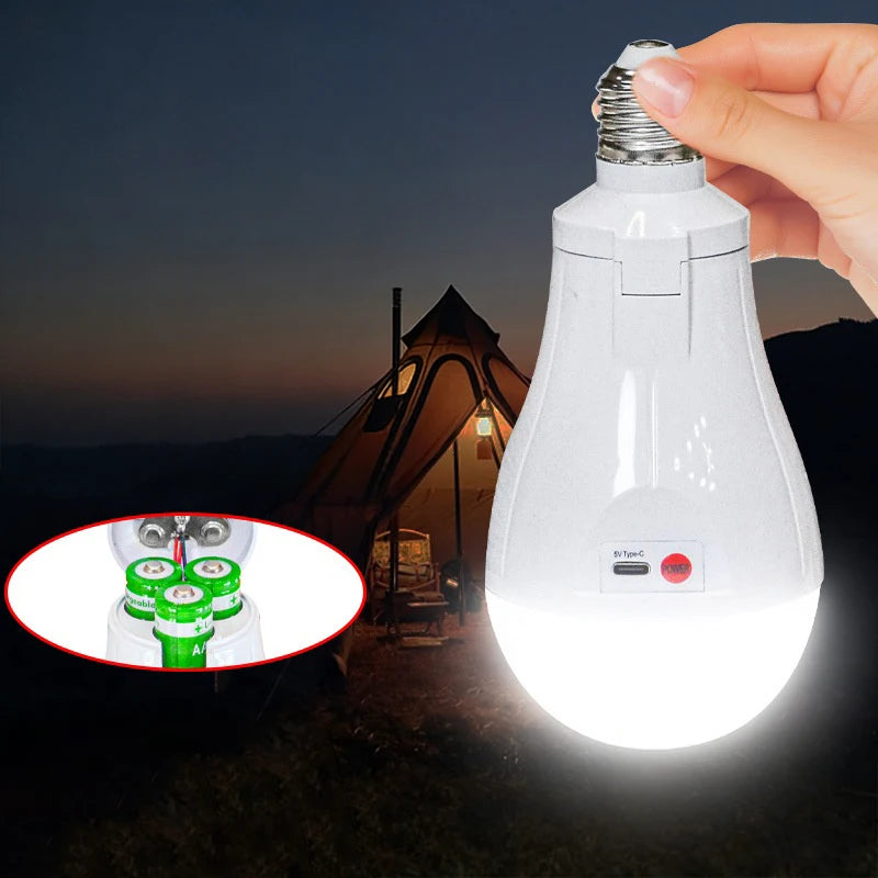Flicker-Free LED Bulb Light Portable 20W 30W Emergency Bulb Courtyard Outdoor Bulb Removable Battery LED Charging Light Bulb Peaceful Pleasures Health and Wellness