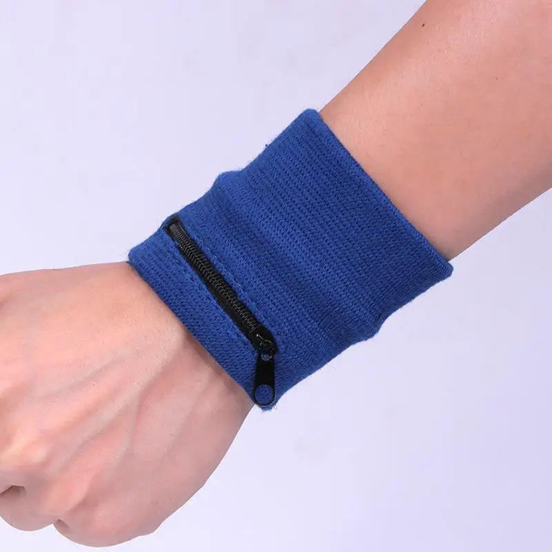 Wristband With Zipper For Storing Keys Change For Absorbing Sweat Wiping Sweat Wrist Guard For Basketball Running Fitness Sports Peaceful Pleasures Health and Wellness blue 2pcs