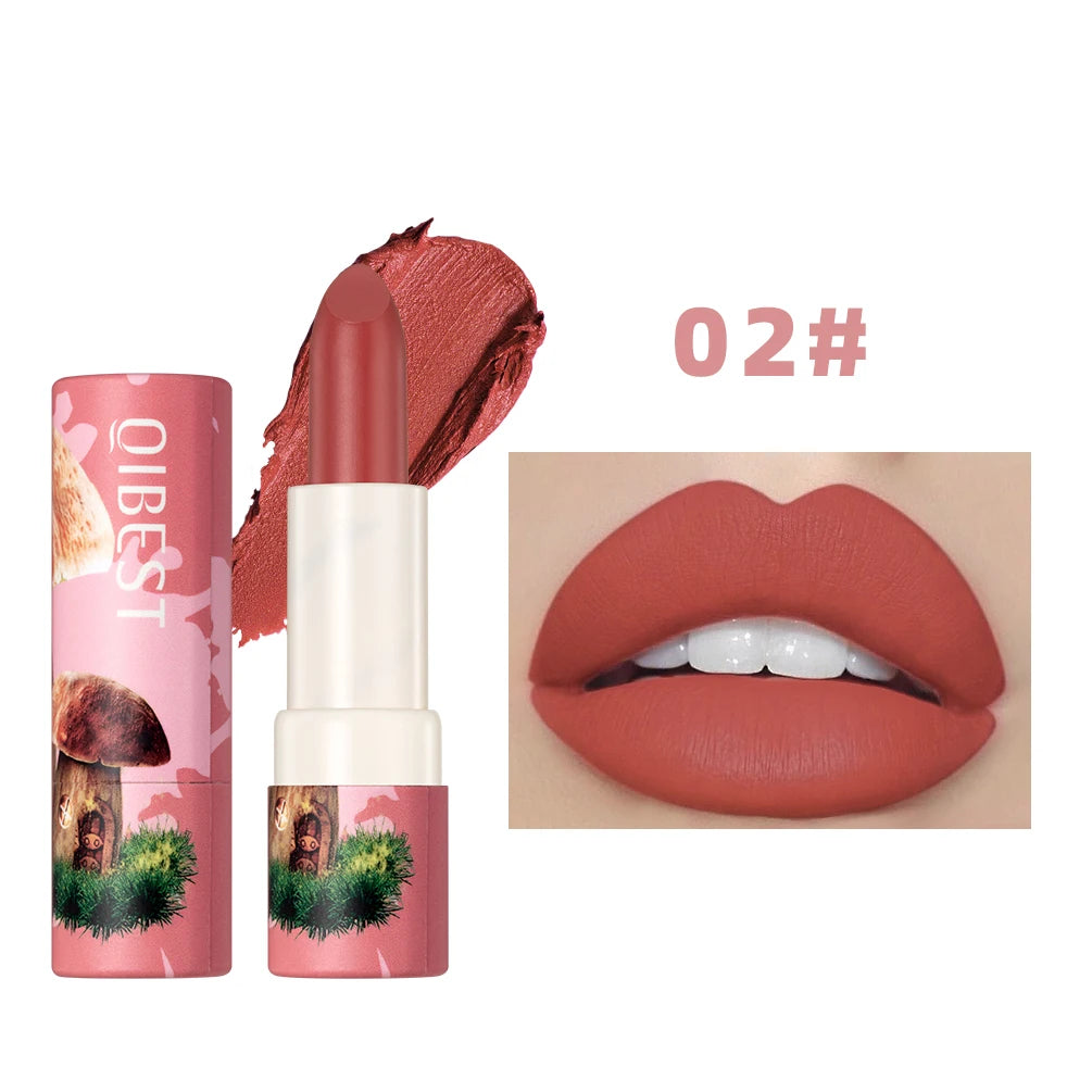 QIBEST Fantasy 6 colors Mushroom Lipstick Makeup Long Lasting Velve Red Sexy Lip Tint Moisture Nude Lip Gloss Women Cosmetics Peaceful Pleasures Health and Wellness 02