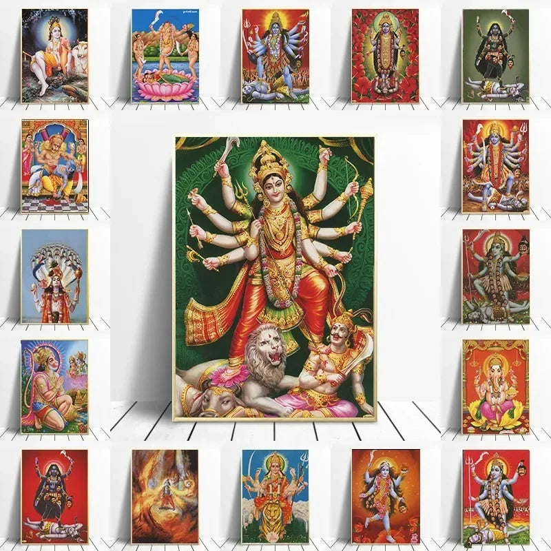 Shiva Parvati Poster Hinduism Religious Art Ganesha Canvas Painting Vishnu Printed Wall Picture Living Room Home Decoration Peaceful Pleasures Health and Wellness