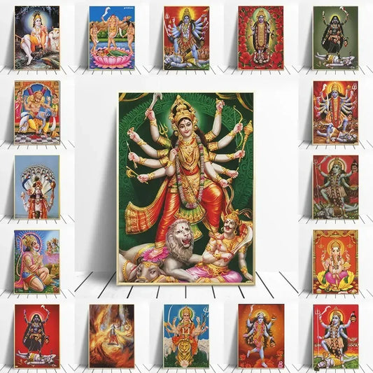 Shiva Parvati Poster Hinduism Religious Art Ganesha Canvas Painting Vishnu Printed Wall Picture Living Room Home Decoration Peaceful Pleasures Health and Wellness